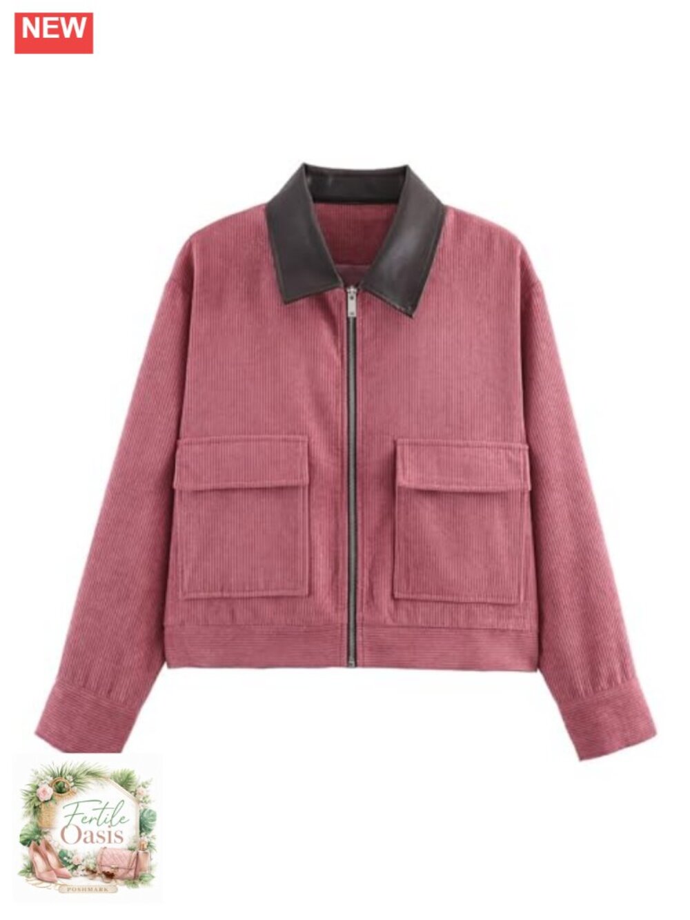 Women's Cropped Corduroy Jacket Zip Up Long Sleeve Casual Coat with Pockets